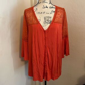 Torrid Super Soft Bell Sleeves Lace Boho Top Feminine Contemporary